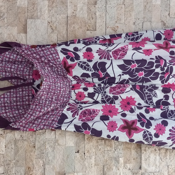 Aryeh Floral Dress Helter Mix Pattern Back Tie in Pink Boho Cotton Size L - Picture 5 of 16